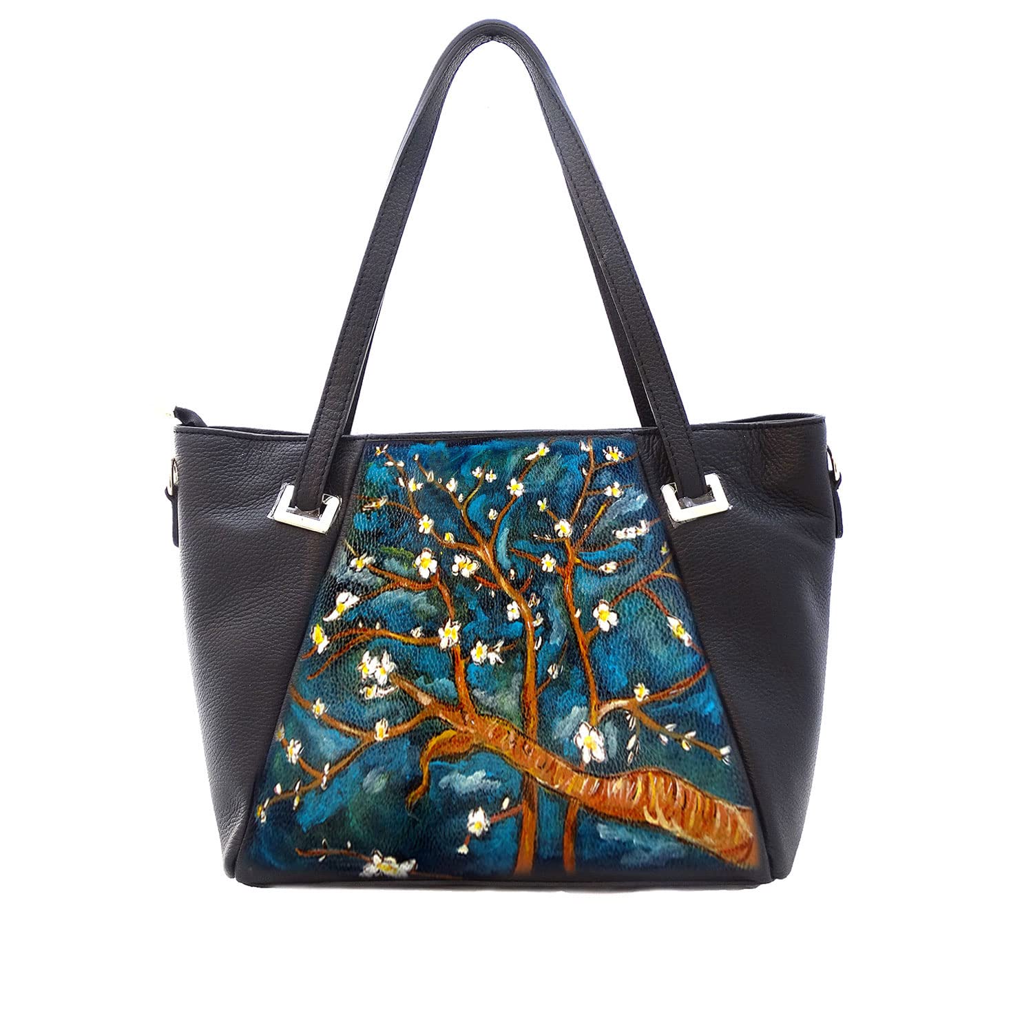 Arte Lisanti Borsa in Pelle Dipinta a Mano – IL MANDORLO QUADRO FAMOSO – a Spalla, a Tracolla, Shopper, Maxi, Con Tasca interna, Shopping Donna, Idea Regalo, Artigianato Italiano, Made In Italy