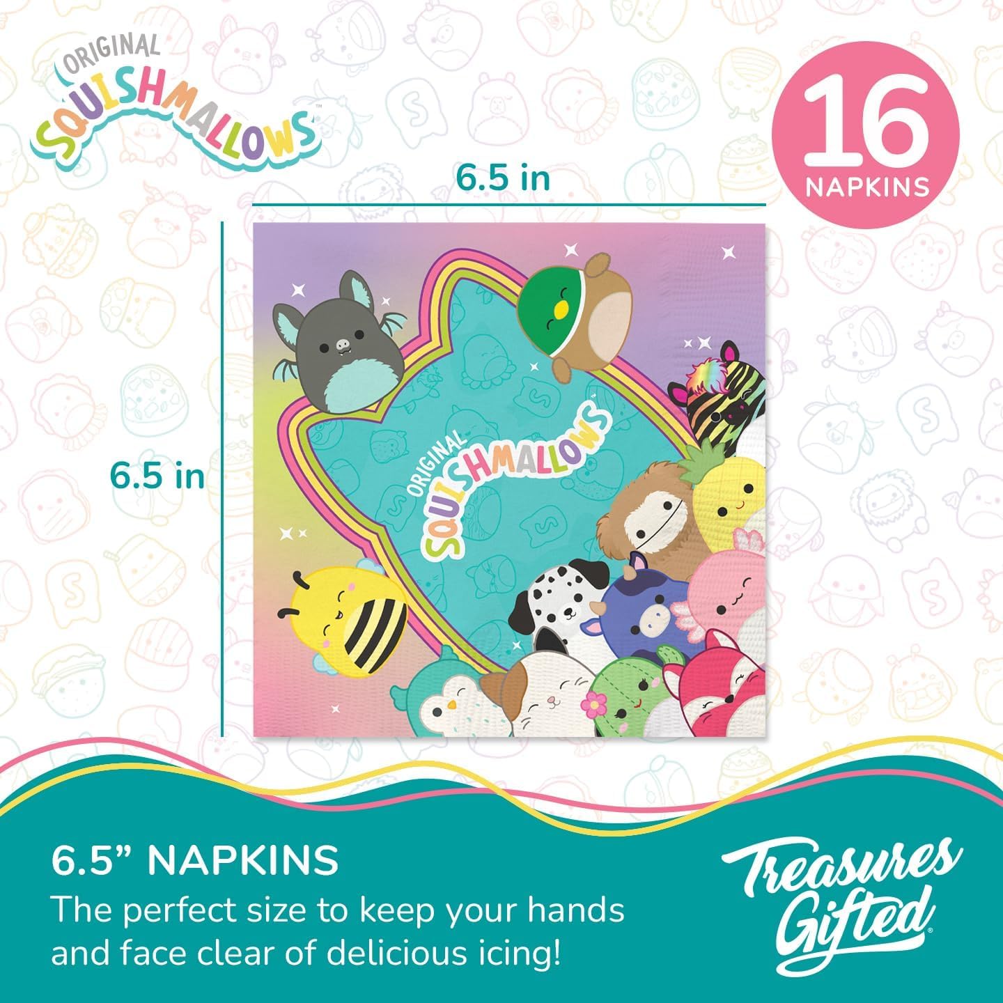 Treasures Gifted Officially Licensed Squishmallows Party Supplies - Serves 16 Guests - Dinnerware Starter Set Squishmallows Birthday Decorations - Plates and Napkins Set