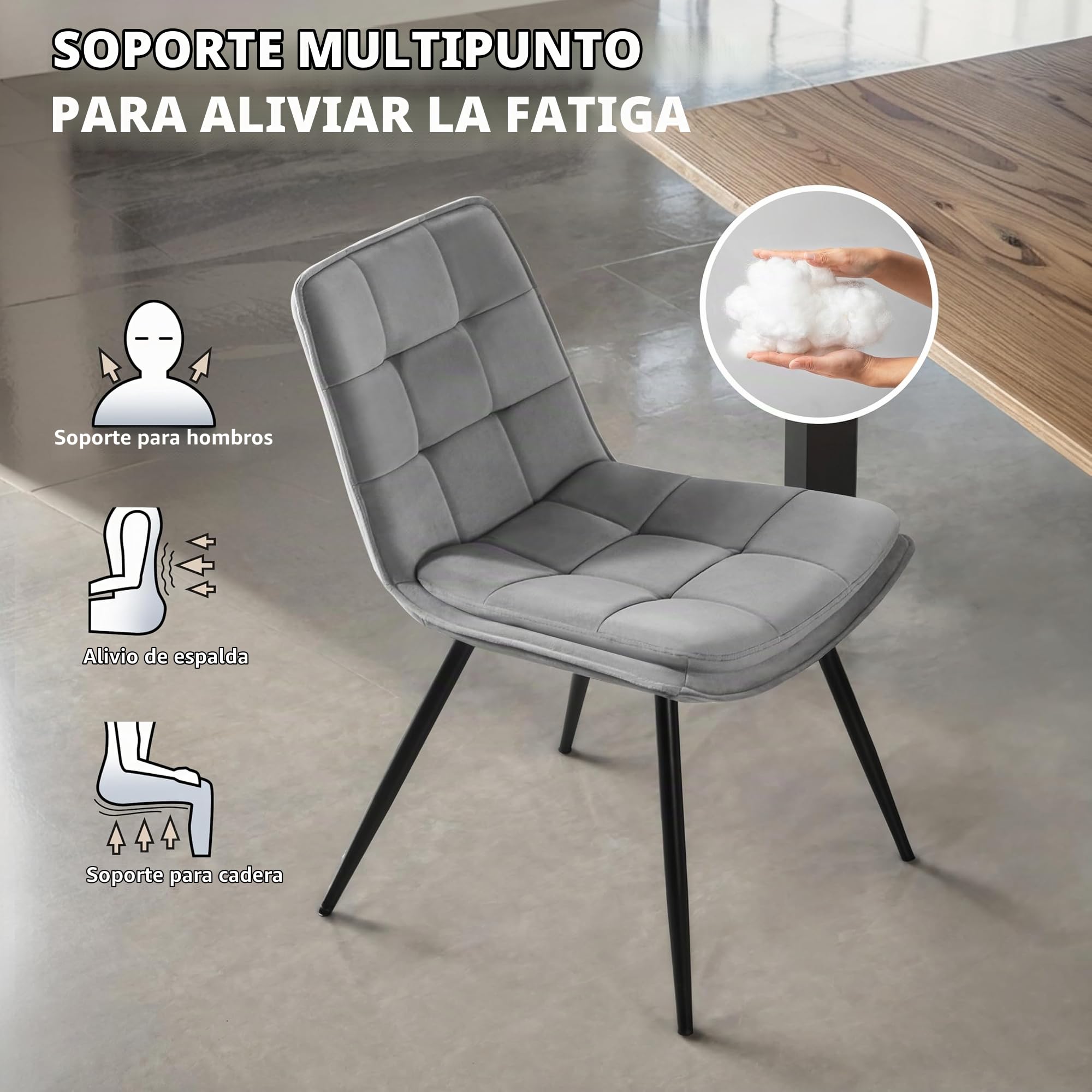 STOOLINK Juego de 2 Sillas de Comedor, Silla de Comedor de Terciopelo, Silla de Cocina Moderna sin Reposabrazos, Silla de Tapizadas Diseño de Tablero de Ajedrez para Cocina, Salón - Gris