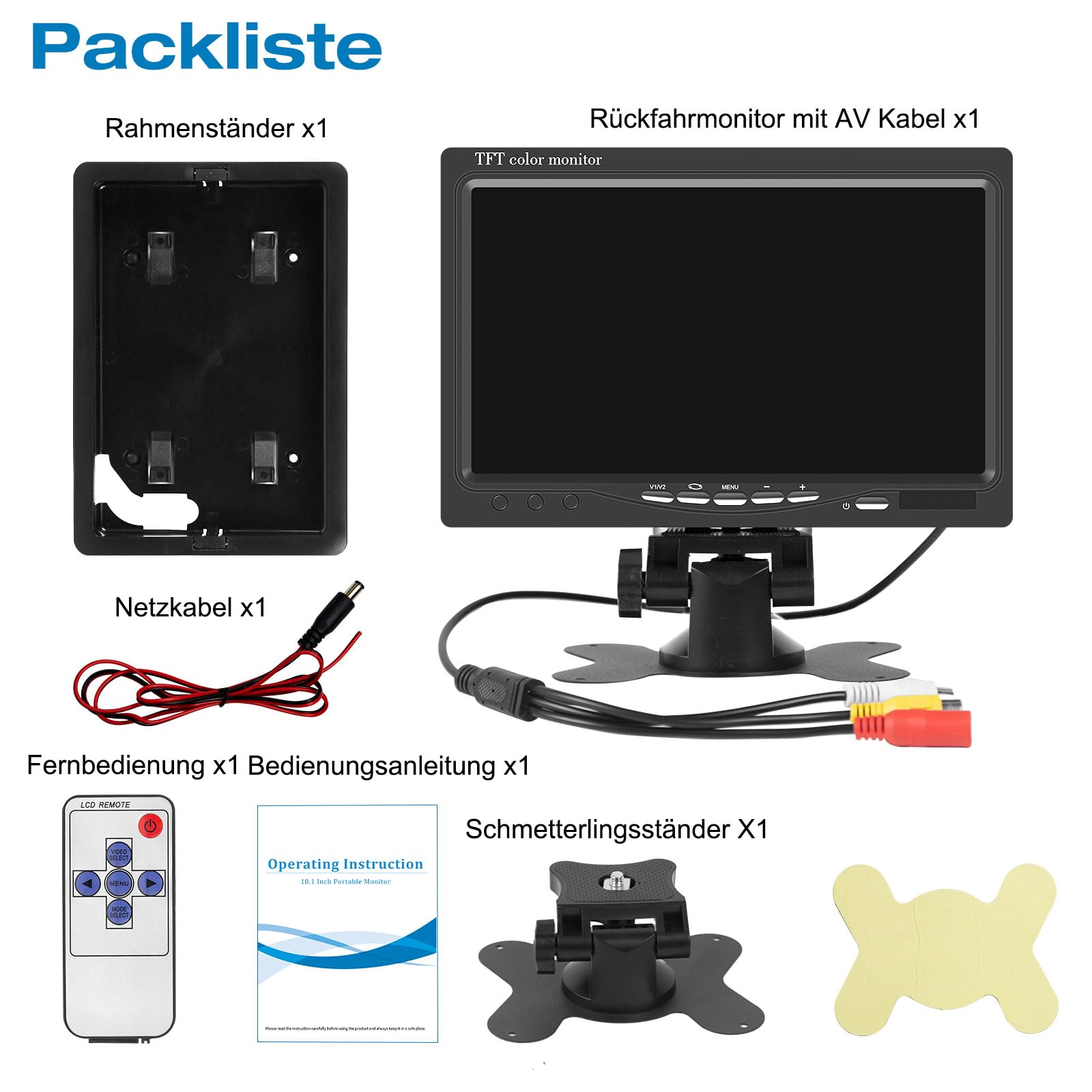 AISHICHEN Moniteur de Vision Arrière 7" TFT LCD pour Système de Caméra - Écran pour Berline, SUV, Van avec Deux Entrées Vidéo - Alimentation 12V/24V