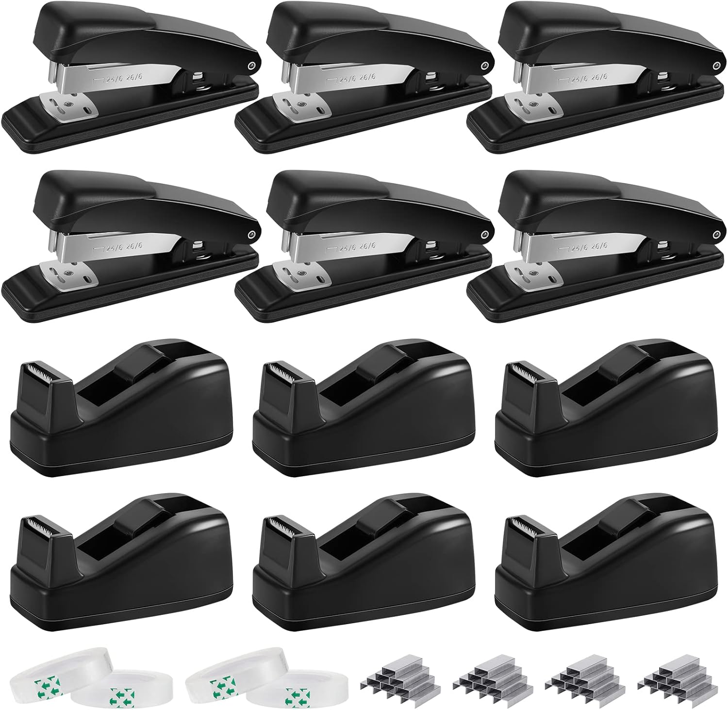 Buy 24 Pcs Stapler and Tape Dispenser Set, 6 Staplers for Desk, 6 Boxes of Staples, 6 Desk Tape