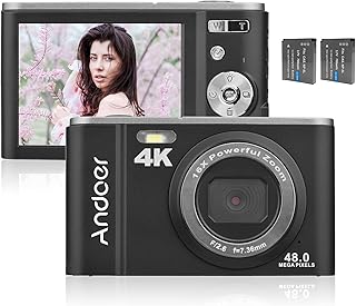 ACAGALA Câmera Digital Portátil 48MP 4K Tela IPS de 2,8 polegadas Zoom 16X Temporizador 128GB Memória Estendida Detecção de Rosto Anti-vibração com 2 baterias Cartão de memória 32GB