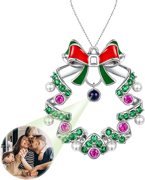 Personalized Christmas Wreath Ornament 2025, Custom Memorial Ornament with Picture Inside, Christmas Tree Hanging Decoration Gifts for Family, Custom Hanging Projection Pendant 2025