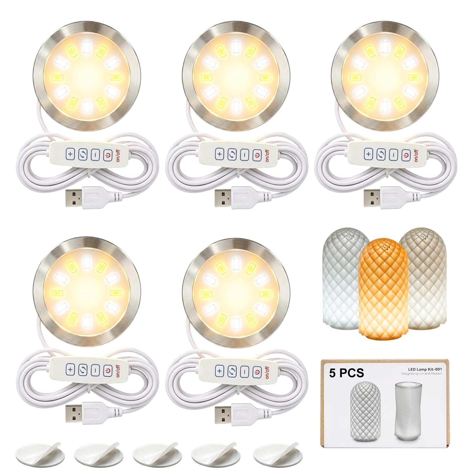 5 pièces Kit de lampes LED 001, 3 couleurs LED Lamp Kit pour Bambu Lab P2S X1 P1P A1 H2C, compatible Anycubic imprimante 3D, pièces détachées DIY, 5V USB, lumière chaude 3000K