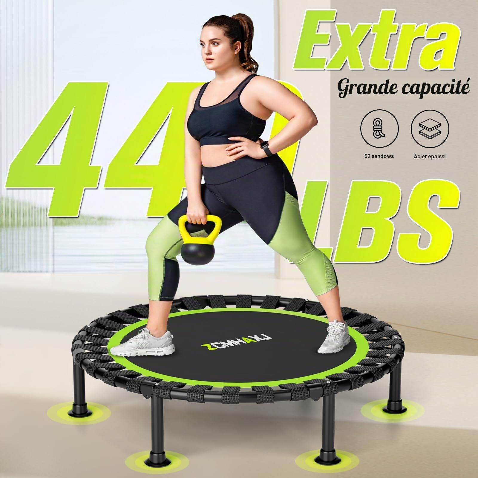 'ZCMHAXJ Foldable Mini Trampoline, 40'' Rebounder Trampoline for Adults & Kids, 450lbs Capacity with/Without U/T-Shaped Adjustable Bar, Indoor Fitness Workout Exercise Equipment'