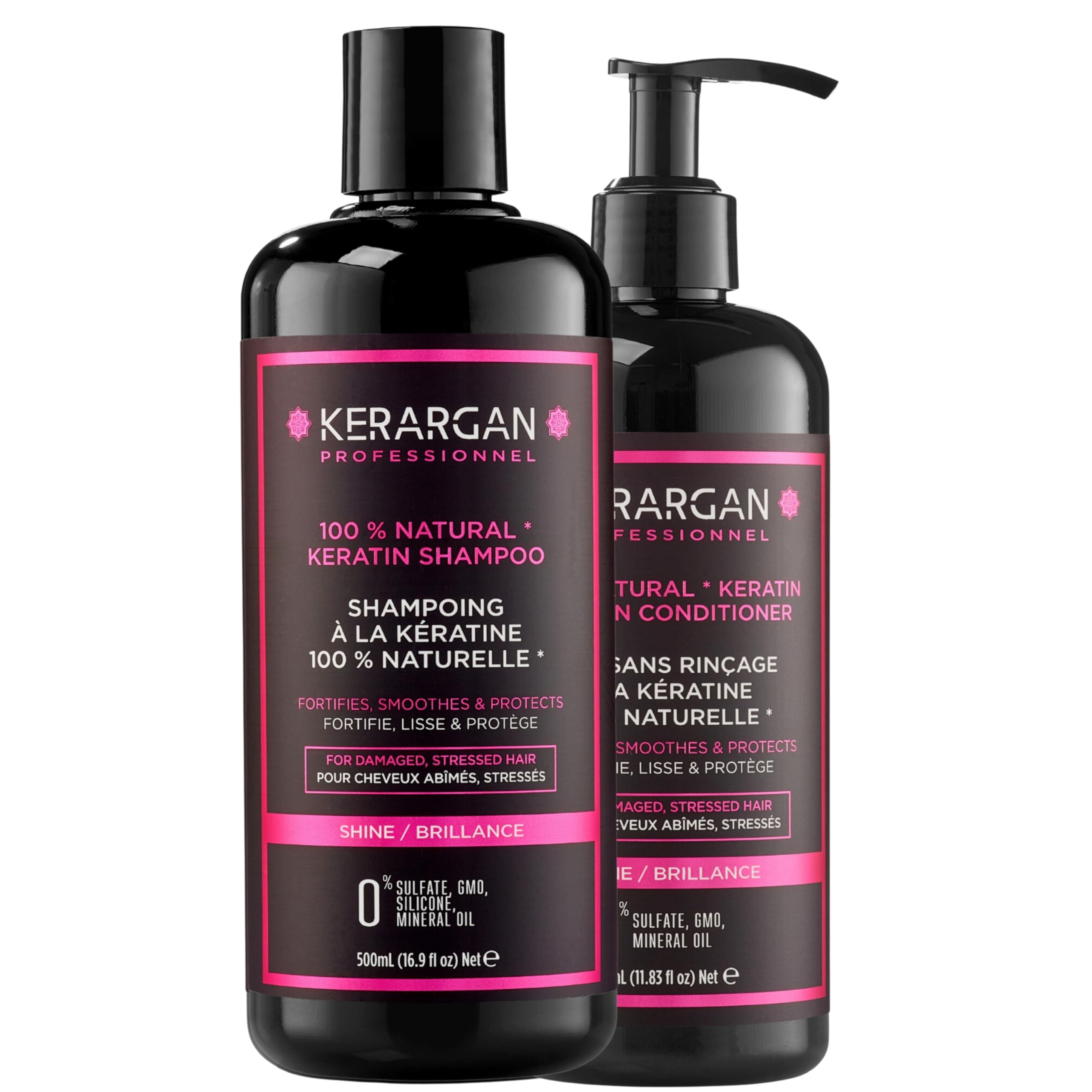 KERARGAN - Duo Kératine Shampoing & Soin Sans Rinçage - 500ml+350ml