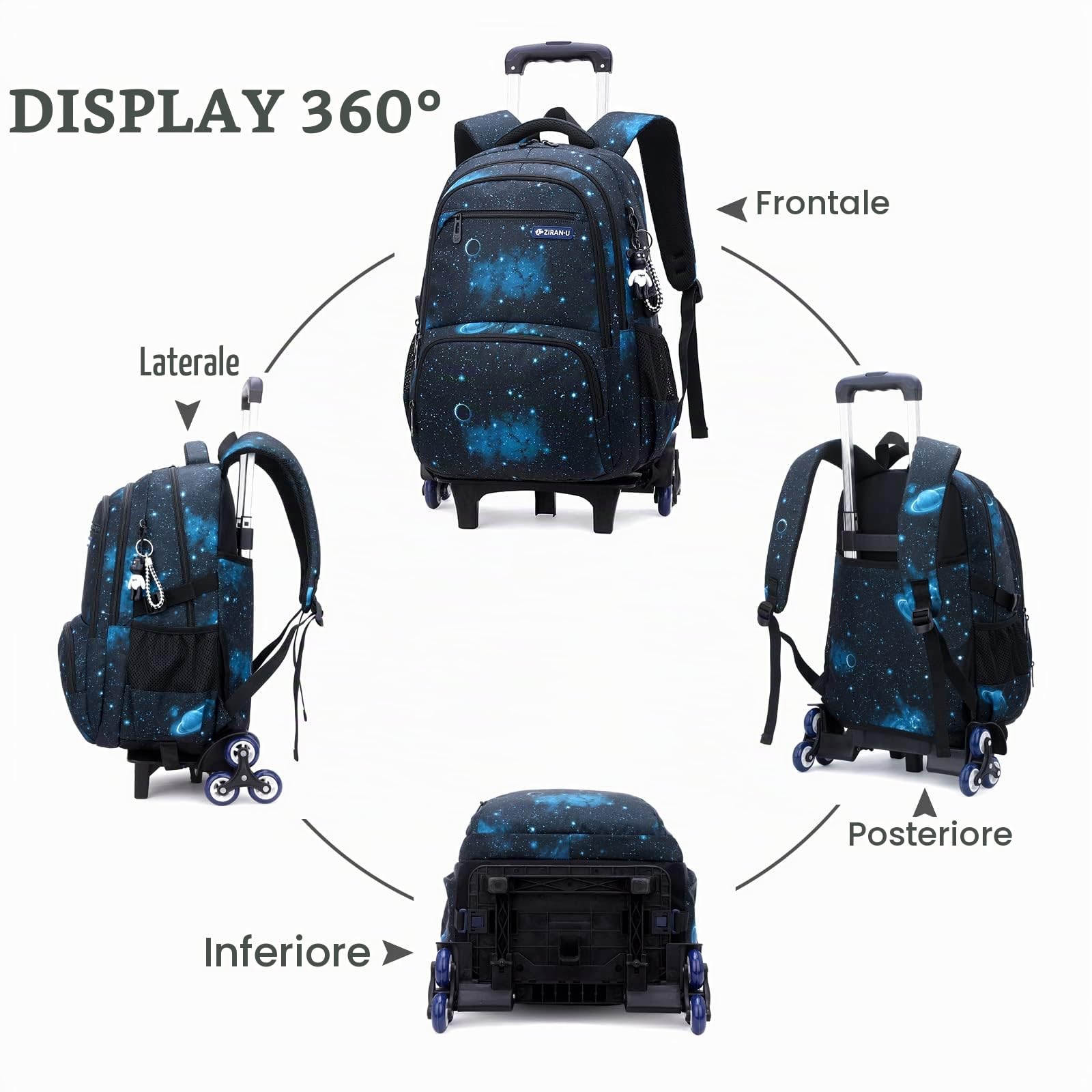 Amythe Zaino Trolley Scuola Media e Elementare,Zaino con Rotelle 6 Ruote,Sganciabile,Scuola & Viaggio,Trolley Bambini e Ragazzi, Blu | Zaino Scuola con Rotelle Sganciabile, Ritorno & Viaggio, Trolley per Bambini Ragazzi Adolescenti di 9-18 anni