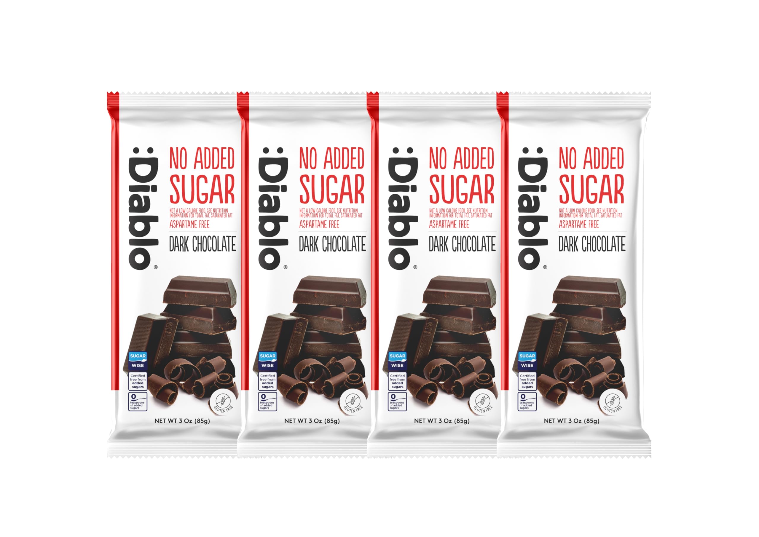 Diablo Dark Chocolate - Maltitol Sweetened, Low Carb, Keto Friendly Sugar Free Chocolate Bar - Celebrate any Occasion, Birthdays, Valentines, Anniversary and More, Perfect for Gifting - 85g - 4 Packs