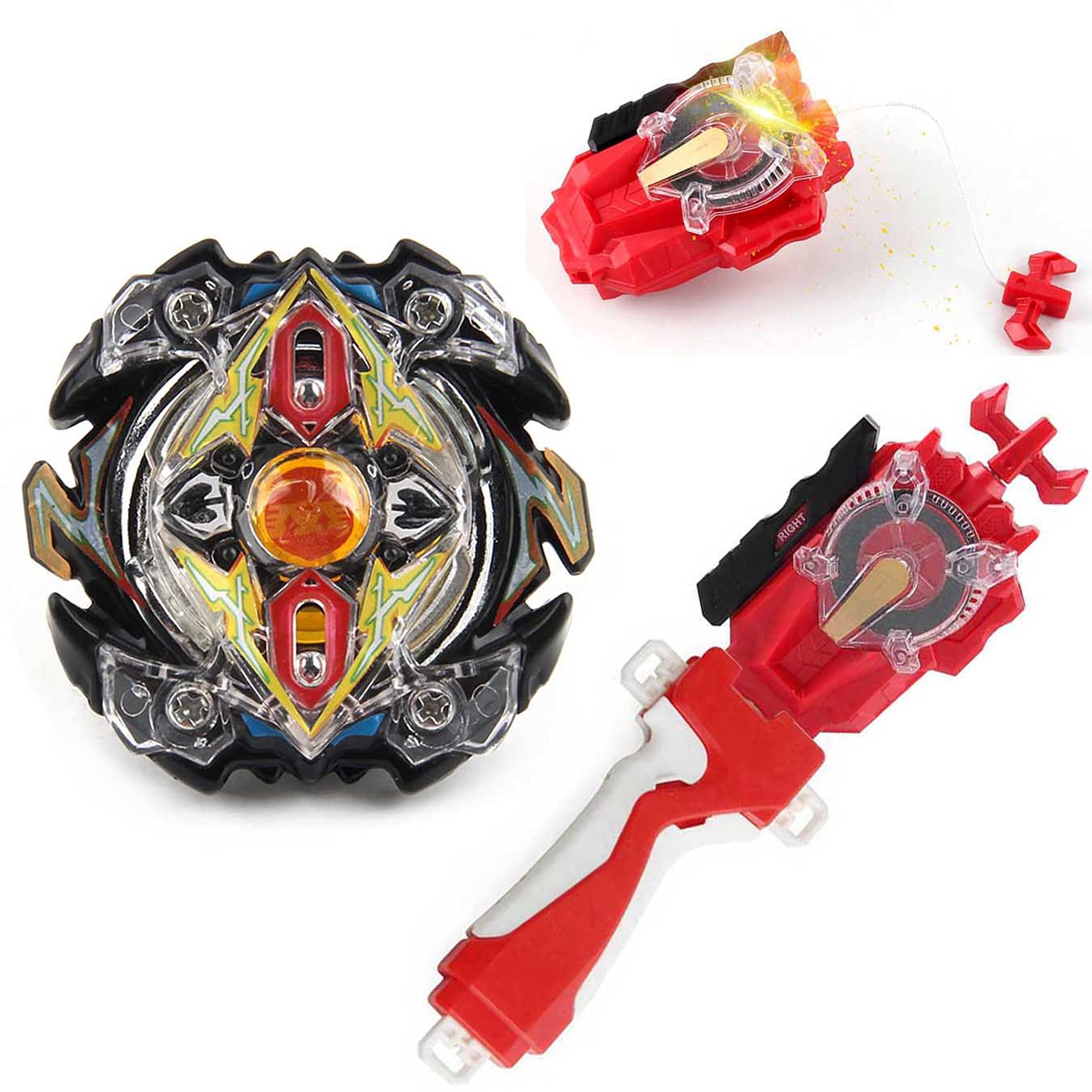 Battling Tops Burst B-59 Zillion I.W. Zeus Gyro Toys with Bey Burst Battle Sparking Launcher LR Right/Left Turning and Grip Spin Top Booster Starter Toy
