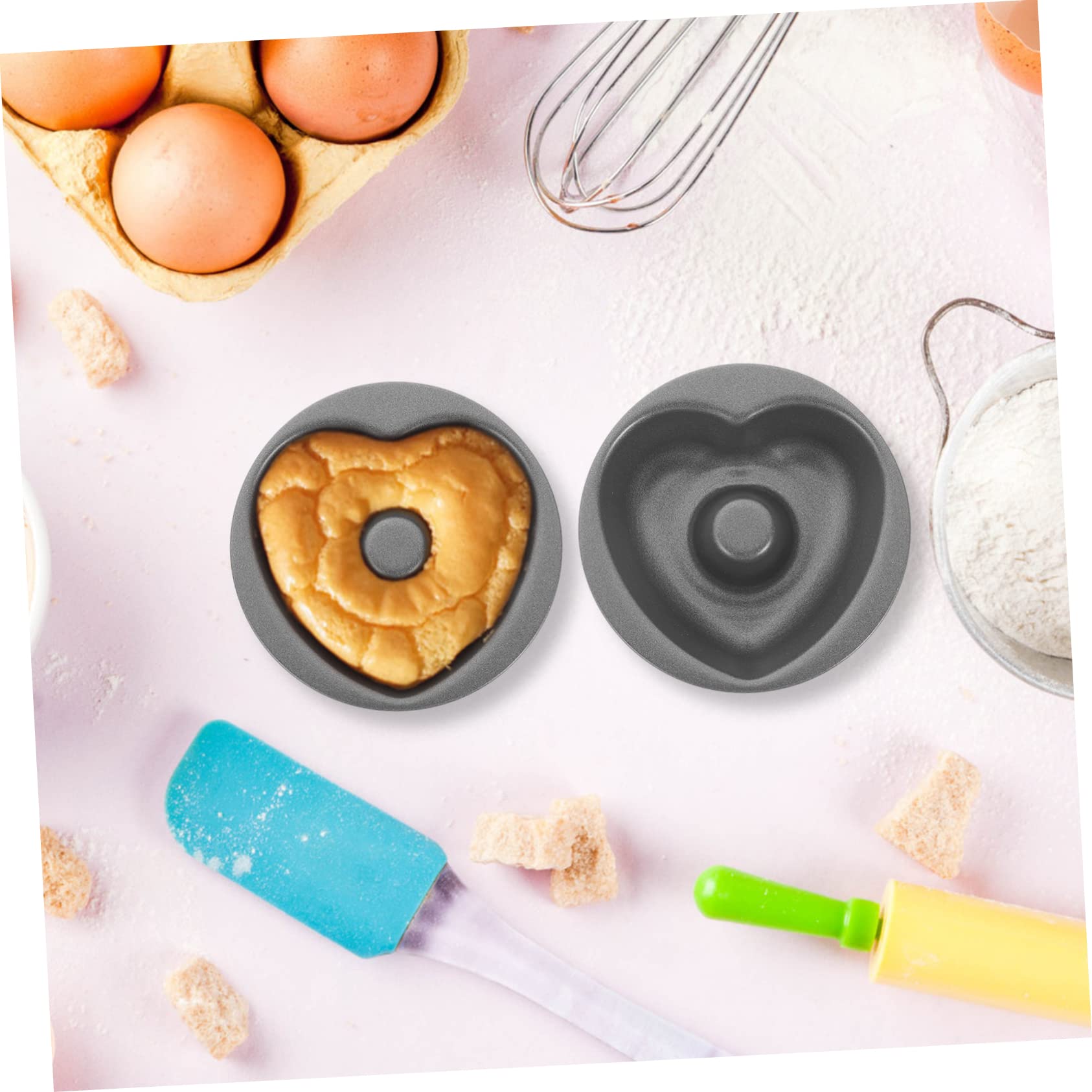 COLLBATH 5 Sätze Herzförmige Donutform Donutpfanne Backen Donutformen Backform Für Die Küche Donutform Herz Donutform Rund Antihaftbeschichtet Donuts Kuchen 2 Stücke * 5