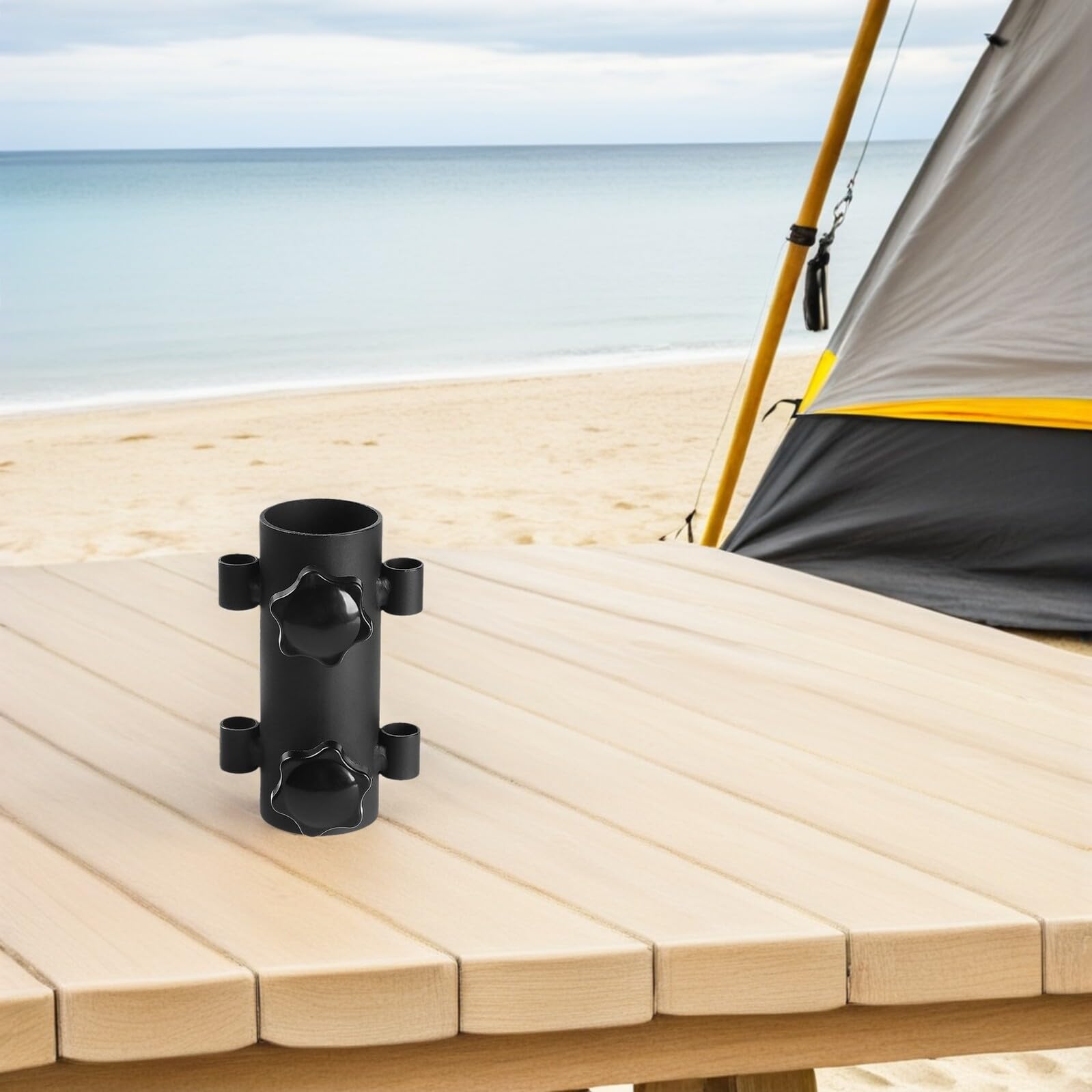 Housoutil Supporto per Palo da Campeggio in Acciaio Antivento Regolabile Doppio Dado Morsetto per Ombrellone da Giardino Set 4 Pezzi per Outdoor Barbecue e Festival all’Aperto