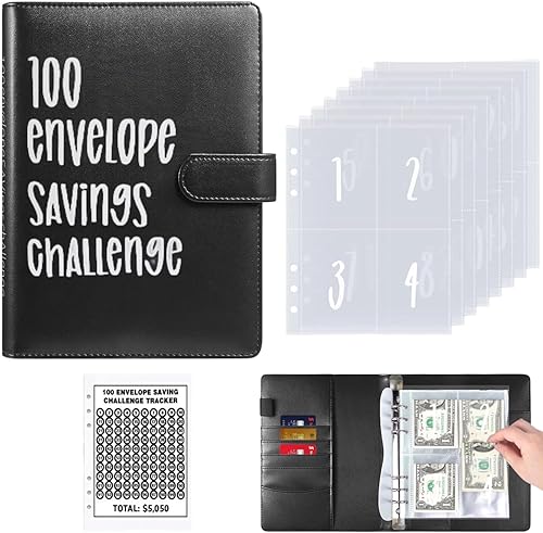 Carpeta de desafío de 100 sobres, manera fácil y divertida de ahorrar $5,050,100 sobres desafío de ahorro de dinero, libro de desafíos de ahorro con
