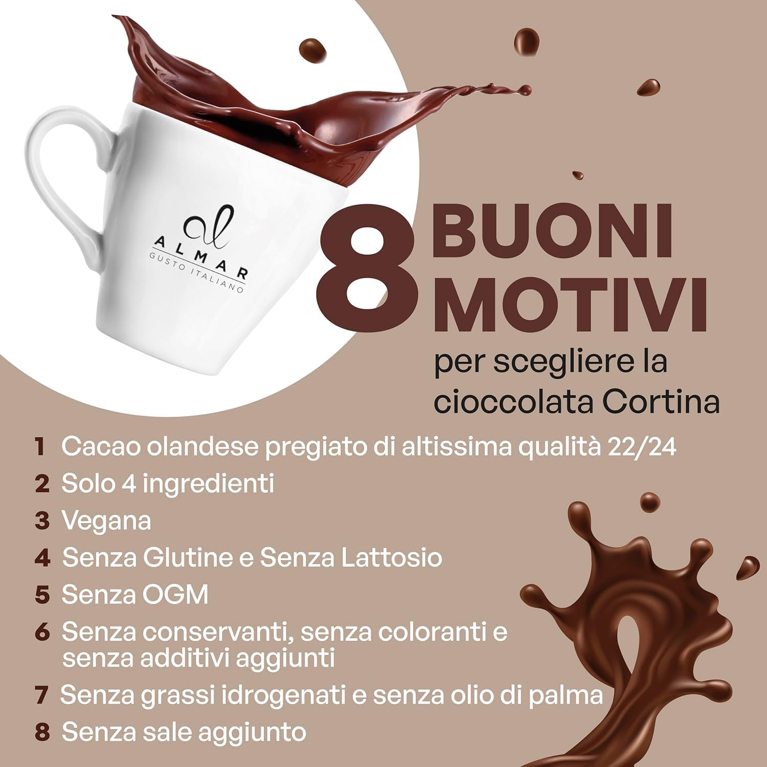 Almar Cioccolata Calda, Preparato Per Cioccolata Calda, Cacao in Polvere, Senza Glutine, Lattosio Conservanti, 100% Made in Italy - OFFERTA RISPARMIO 10 Buste da 1KG