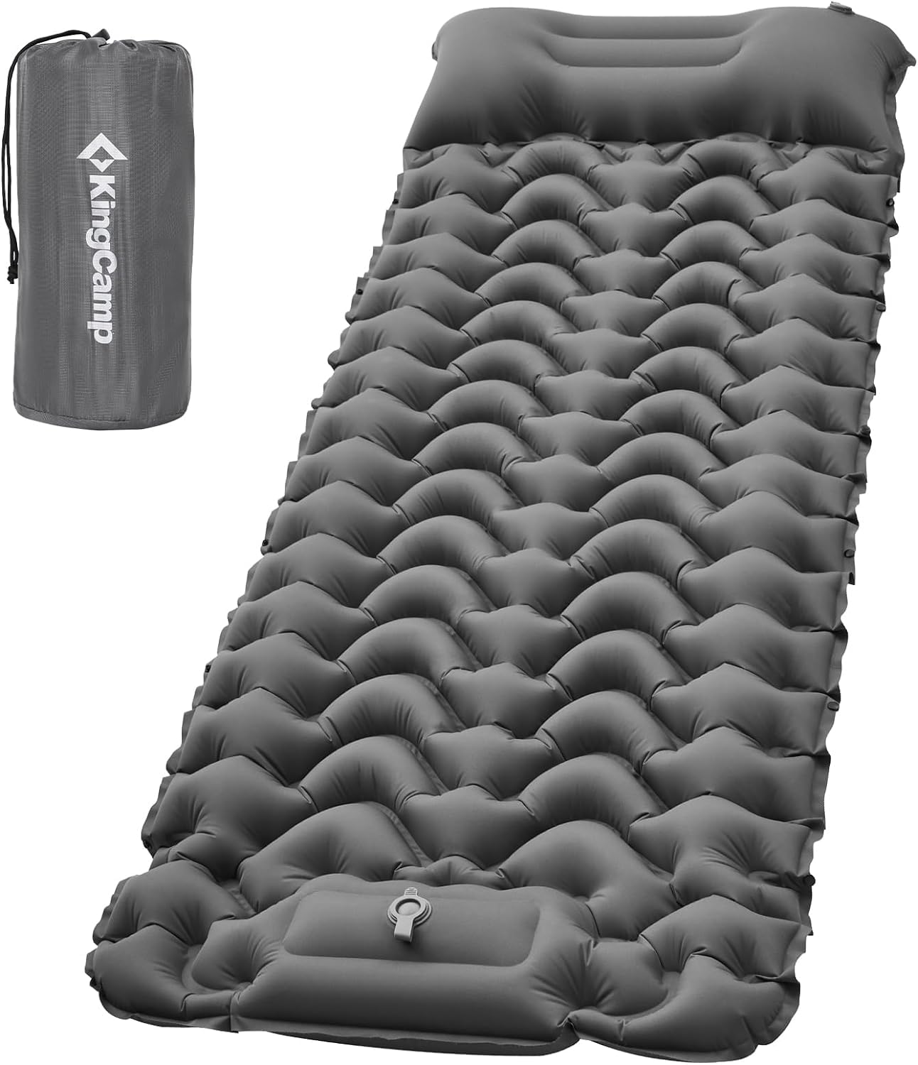 KingCamp Sleeping Pad for Camping, Ultralight Connectable Inflatable Sleeping Pad Camping Mattress with 6.3" Built-in Pillow & Foot Pump for Backpacking Hiking Tent Cot
