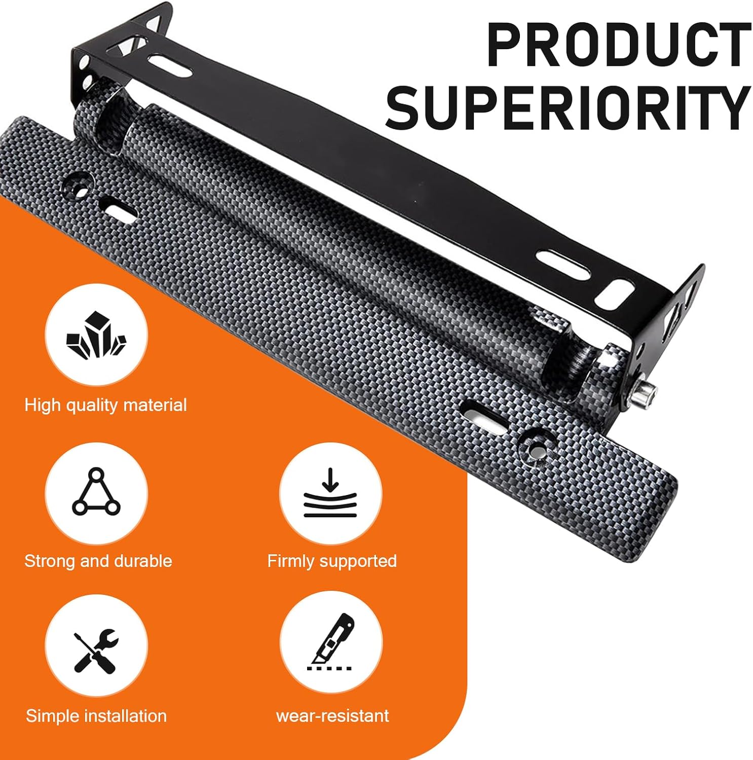 Car License Plate Mount, Adjustable Flip Up License Plate Relocator Bracket, Stable Car Front/Rear License Plate Holder, Universal Racing Style Modification Accessories (Carbon Fiber)