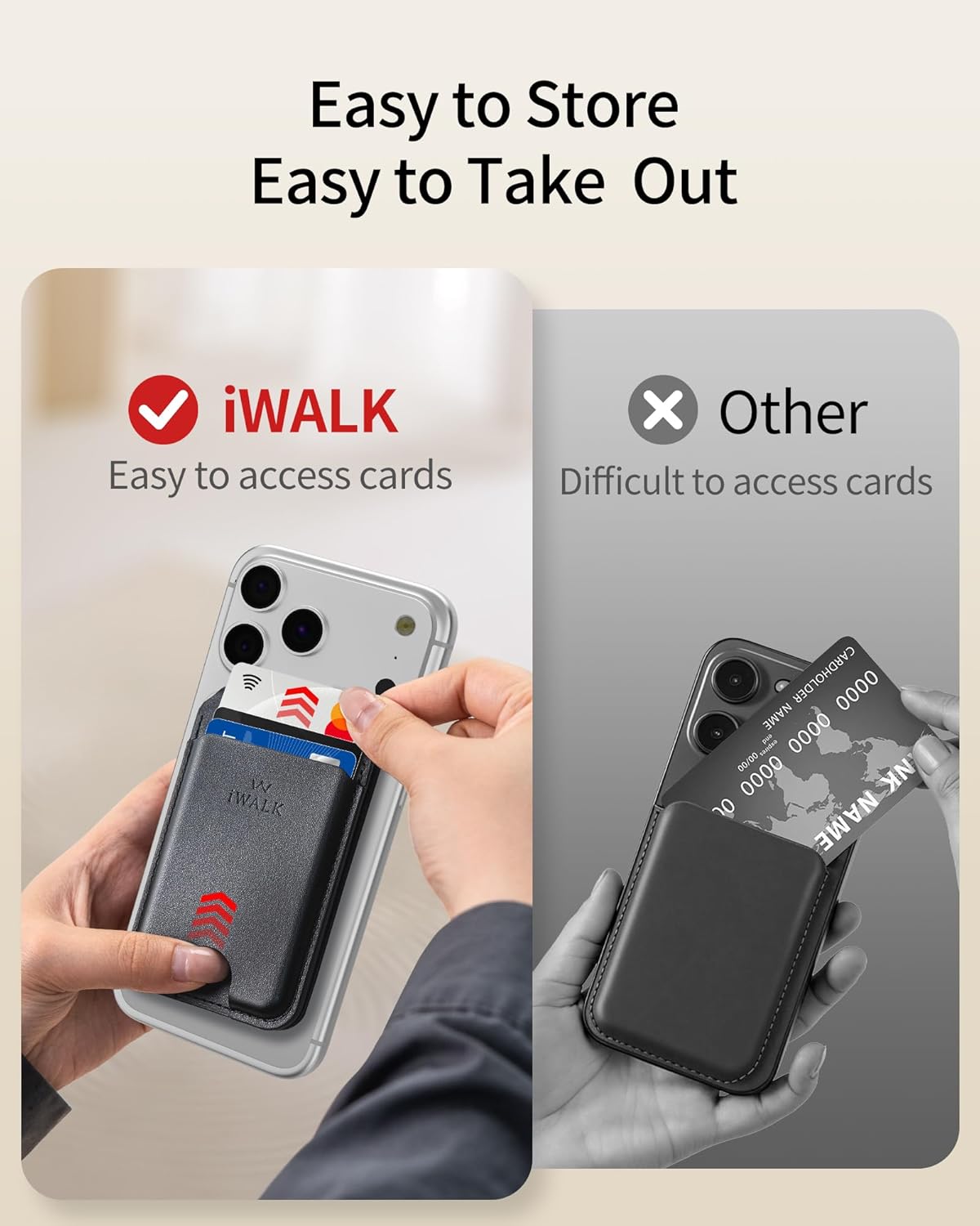 iWALK Stronger Magnetic Wallet, Upgraded for MagSafe Wallet, RFID Blocking, 5 Card Holder with Adjustable Stand, Slim Leather Phone Wallets for iPhone 17/16/15/14/13/12 Series, iPhone Wallets - Image 6