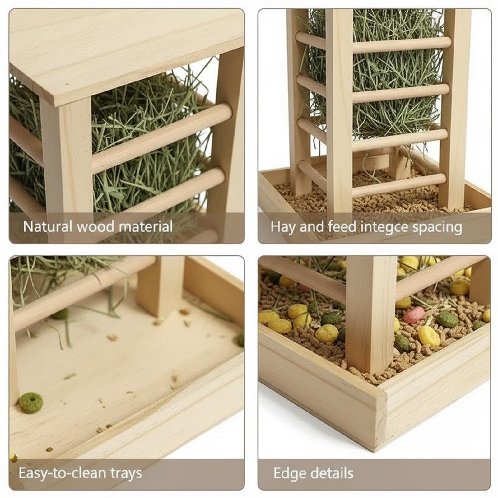 Bastidor de Heno para Conejo - Diseño de Torre | Estación de alimentación de Madera - Dispensador de conejillos de indias, Conejos | Soporte cuadrado para follación, tapa superior de madera maciza