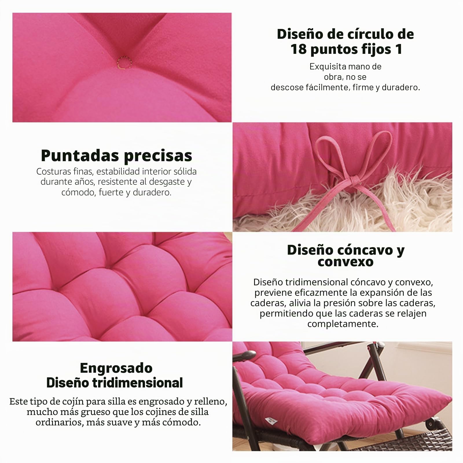 Cojín de Tumbona para Jardín 155 x 48 x 8 cm - Acolchado de Ratán y Lino Sintético para Sofá (Rosa)