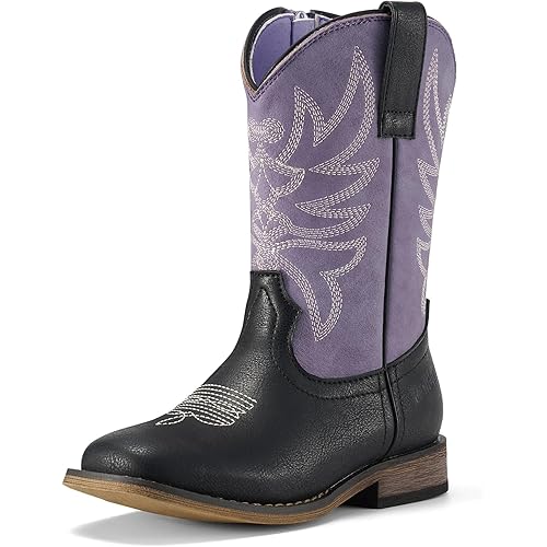 Rollda Kids Cowboy Boots for Boys Girls Western Square Toe Cowgirl Boots with Walking Heel (Toddler/Little Kid/Big Kid)