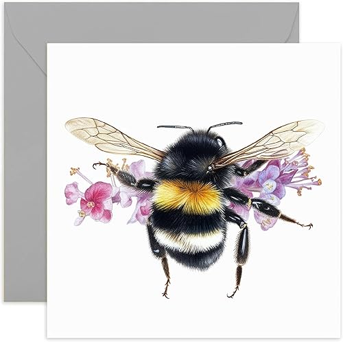 Old English Co. - Tarjeta de cumpleaños de abejorro para cumpleaños, tarjeta de felicitación de vida silvestre botánica pintada, tarjeta de