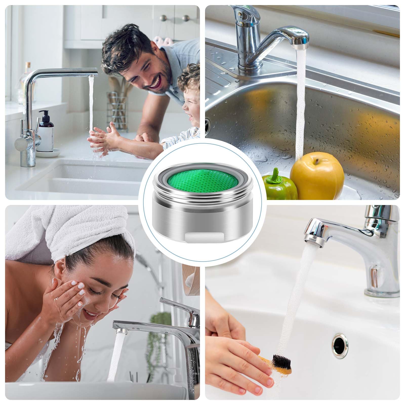 Vinabo 6 Pezzi Rompigetto Rubinetto Cucina Bagno,Filtri Rubinetti Lavandino Universale,Filtri Rubinetto,Aereatori Rubinetti M24 in Ottone Placcato in Cromo in Plastica ABS + 1pz Chiave