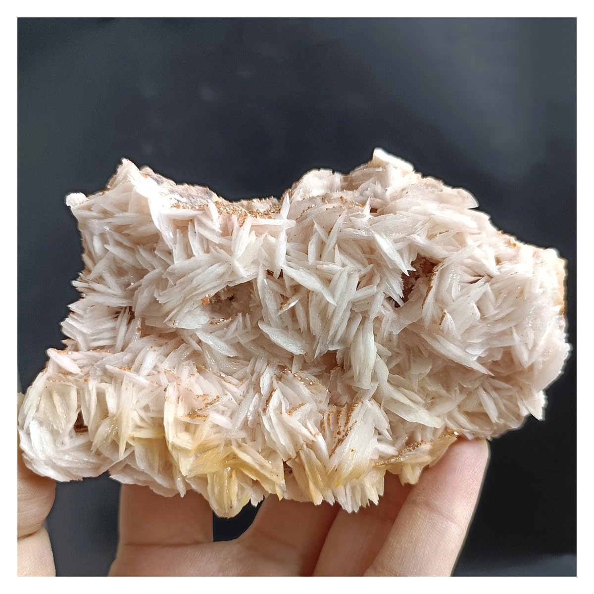 Espécimen mineral natural de cuarzo rosa y vanadinita con soporte exclusivo