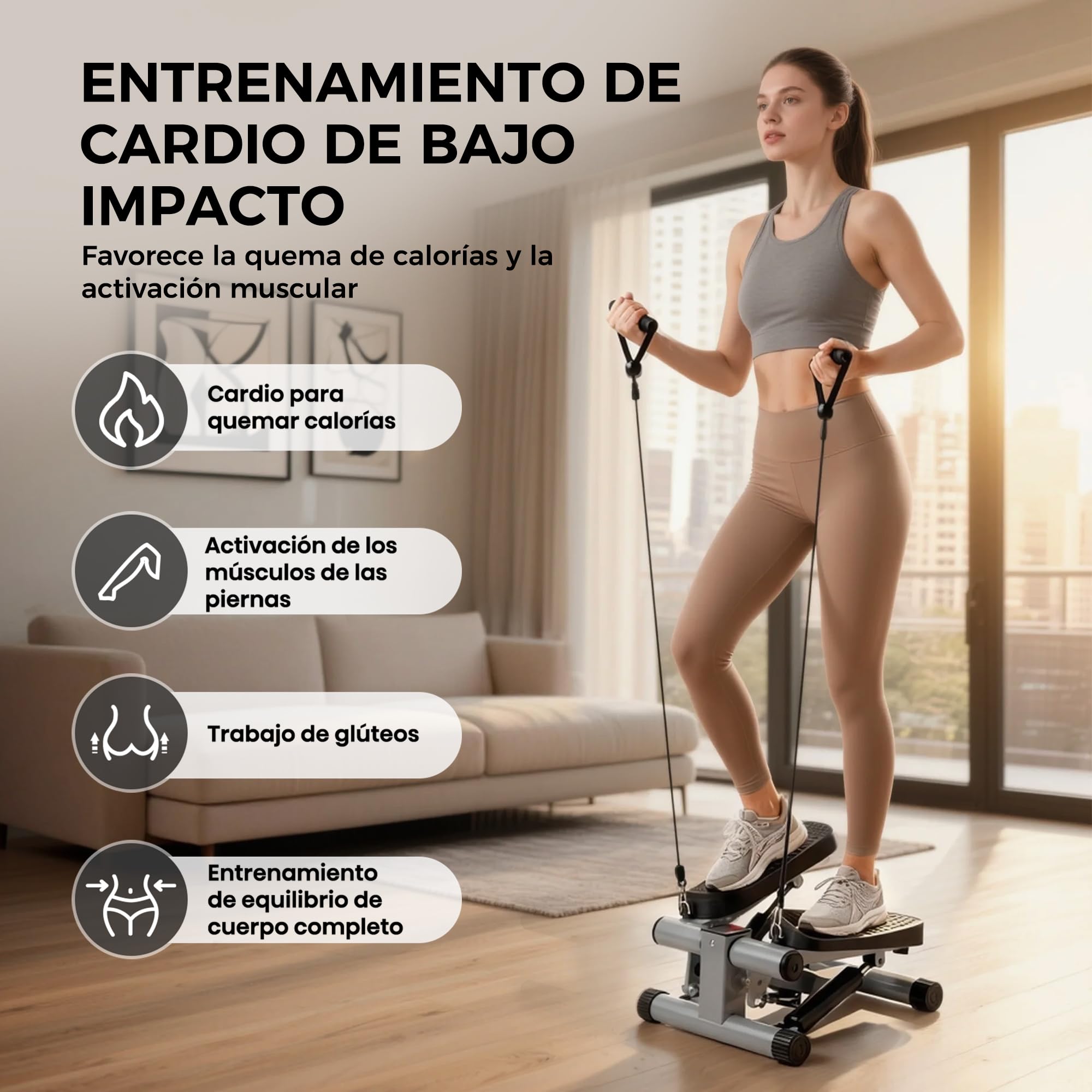 Niceday Mini Stepper Fitness casa, Stepper Vertical 2 en 1 con Cuerdas elásticas, Entrenador de piernas y Brazos con Pantalla LCD, Dispositivo de Entrenamiento hasta 100 kg