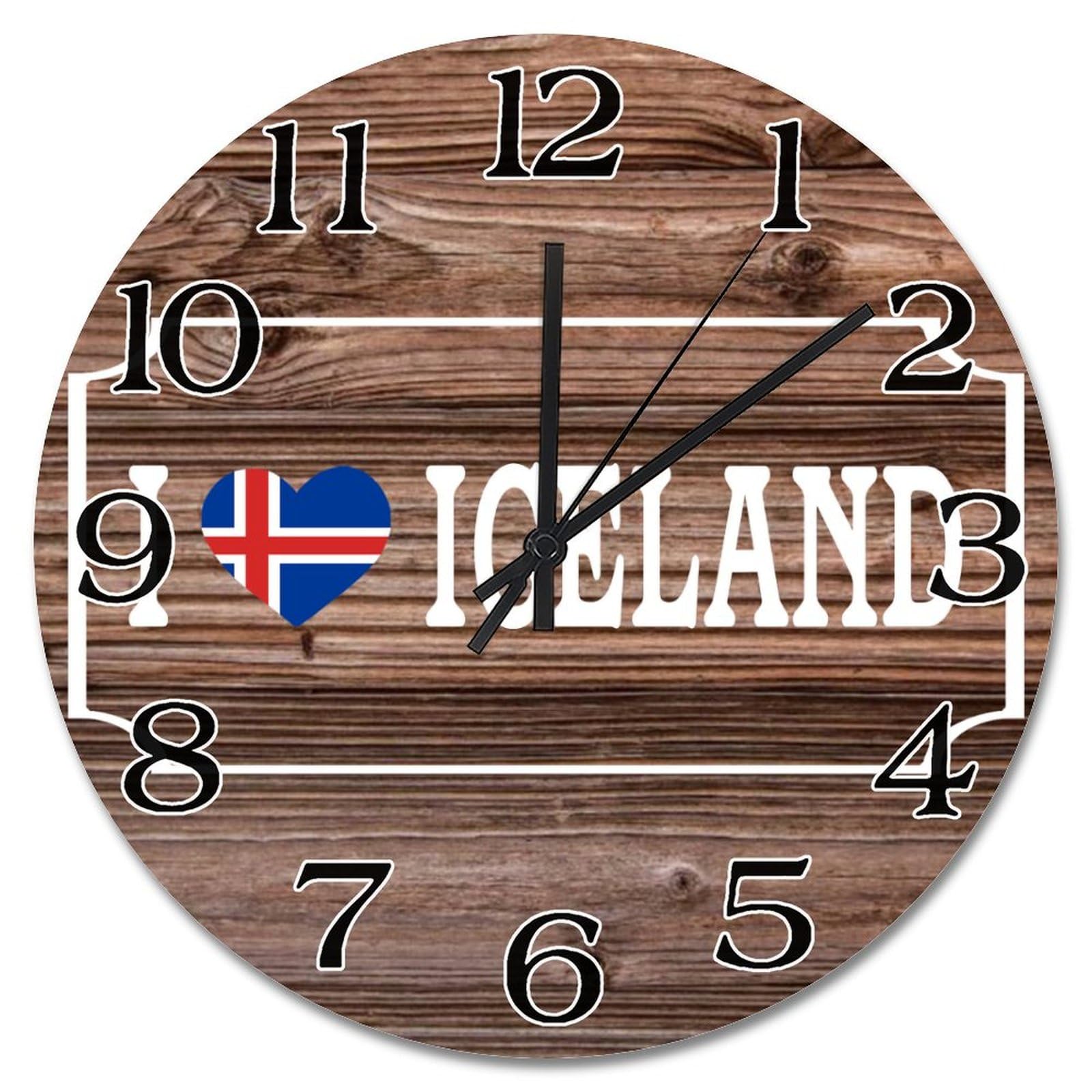 Horloge murale en bois drapeau Islande finition rustique chic