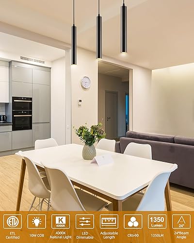 Miniatura 4 de UPZXKJ Colgantes LED modernos negros, regulables de 10 W, lámpara colgante de cilindro de aluminio para isla de cocina, mostrador de bar,