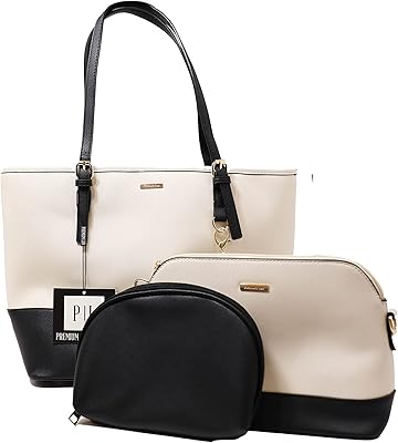 Premium Lux Details Shoulder bag, Crossbody Bag & Wristlet Wallet(Set of 3-Beige and Black) Synthetic Leather Zipper Bag Set for Women,Decent Bags for Women Bags for Parties,Work,Home
