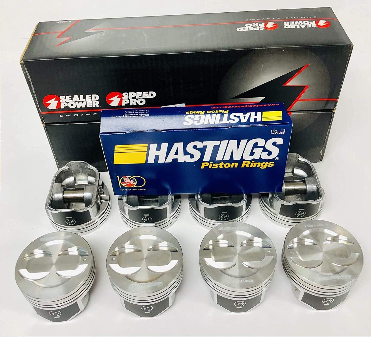 Standard 4.00" bore H815DCP Hypereutectic Pistons & Moly Rings Combo kit compatible with 1996-2002 Chevy 350 Vortec 5.7L