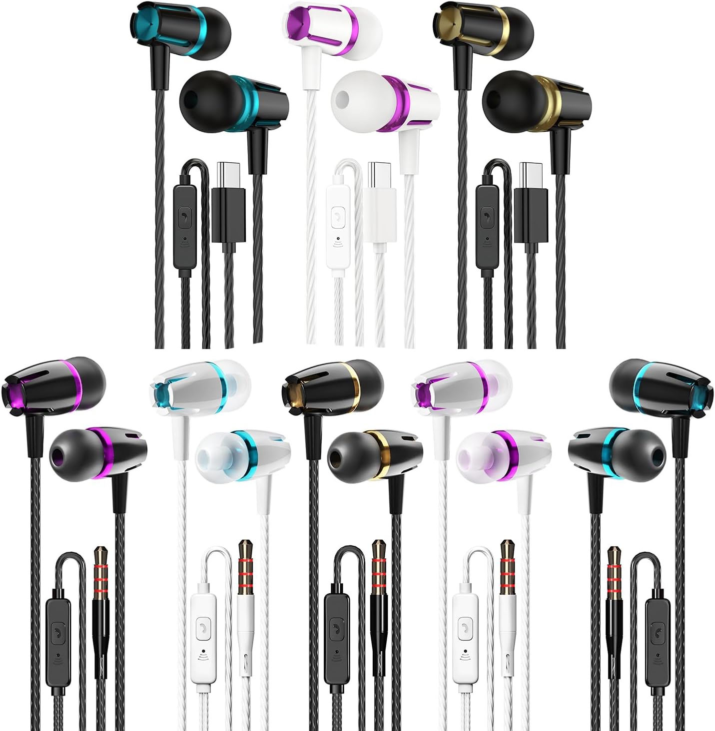 Rayleigh Wired Earbuds with Microphones 8 Pack, Fits Most Type-C and 3.5mm Interface Devices
