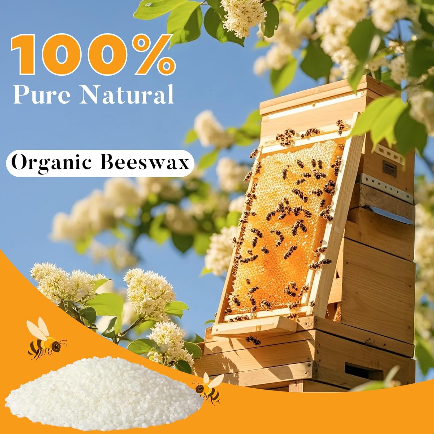 Crenovo White Beeswax Pellets 5 LB, 100% Pure Natural Quadruple Filtered Beeswax for Candle Making, DIY Lip Balm and Skin Care, Cosmetic Grade Beeswax for Lotion, Soap, Body and Hair Care DIY Creams