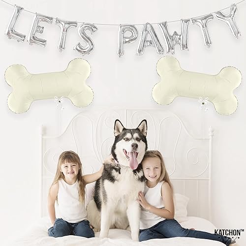Miniatura 8 de KatchOn, Silver Lets Pawty Balloons - Paquete de 11 globos para perros, globos de patas Globo negro de hueso de perro para decoraciones de