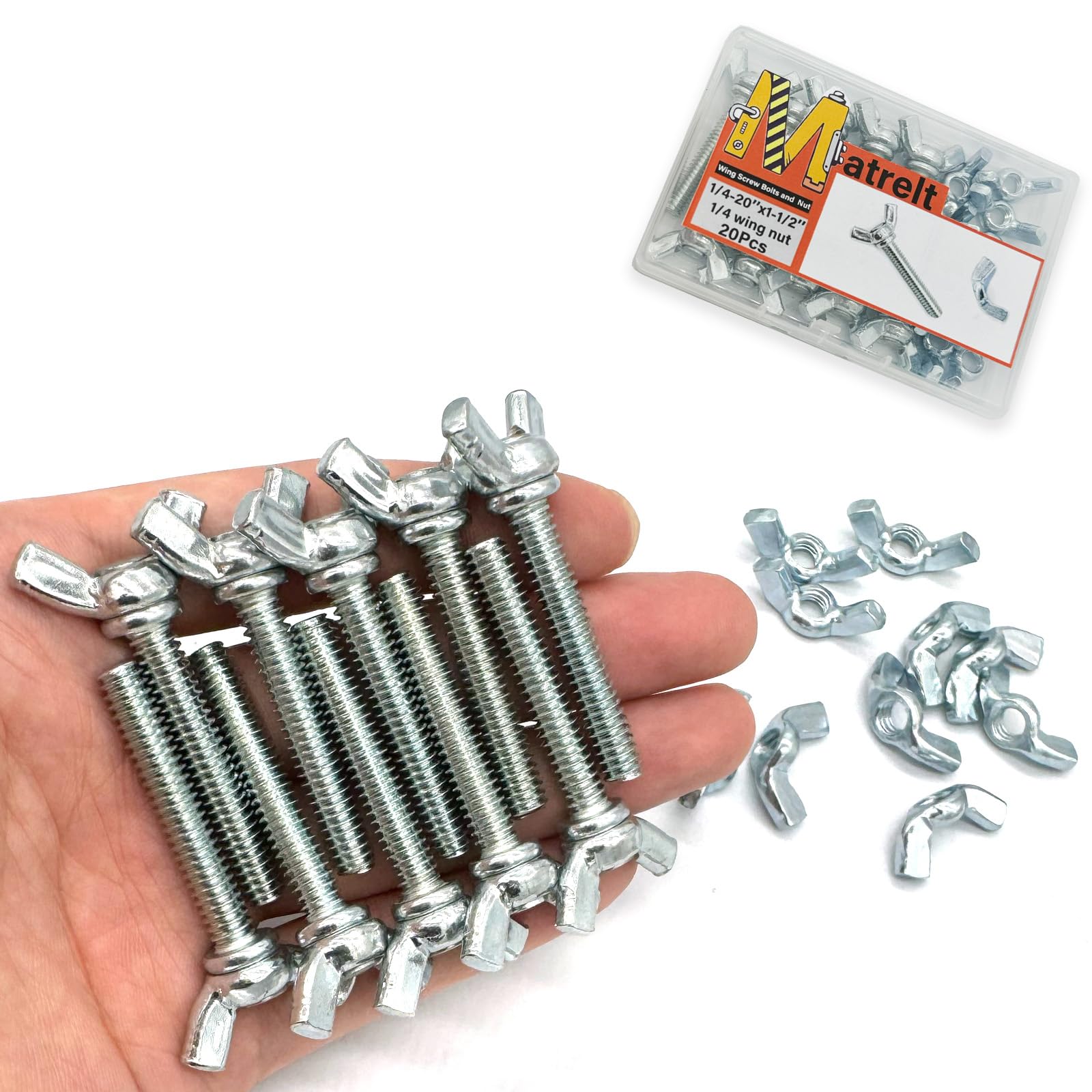 Matrelt 20 Sets 1/4"-20 x1-1/2 Wing Screw Bolts and Wing Nut Kit Butterfly Screws and Nut with Hand Twist Tighten Wing Head Zinc Plated Hardware