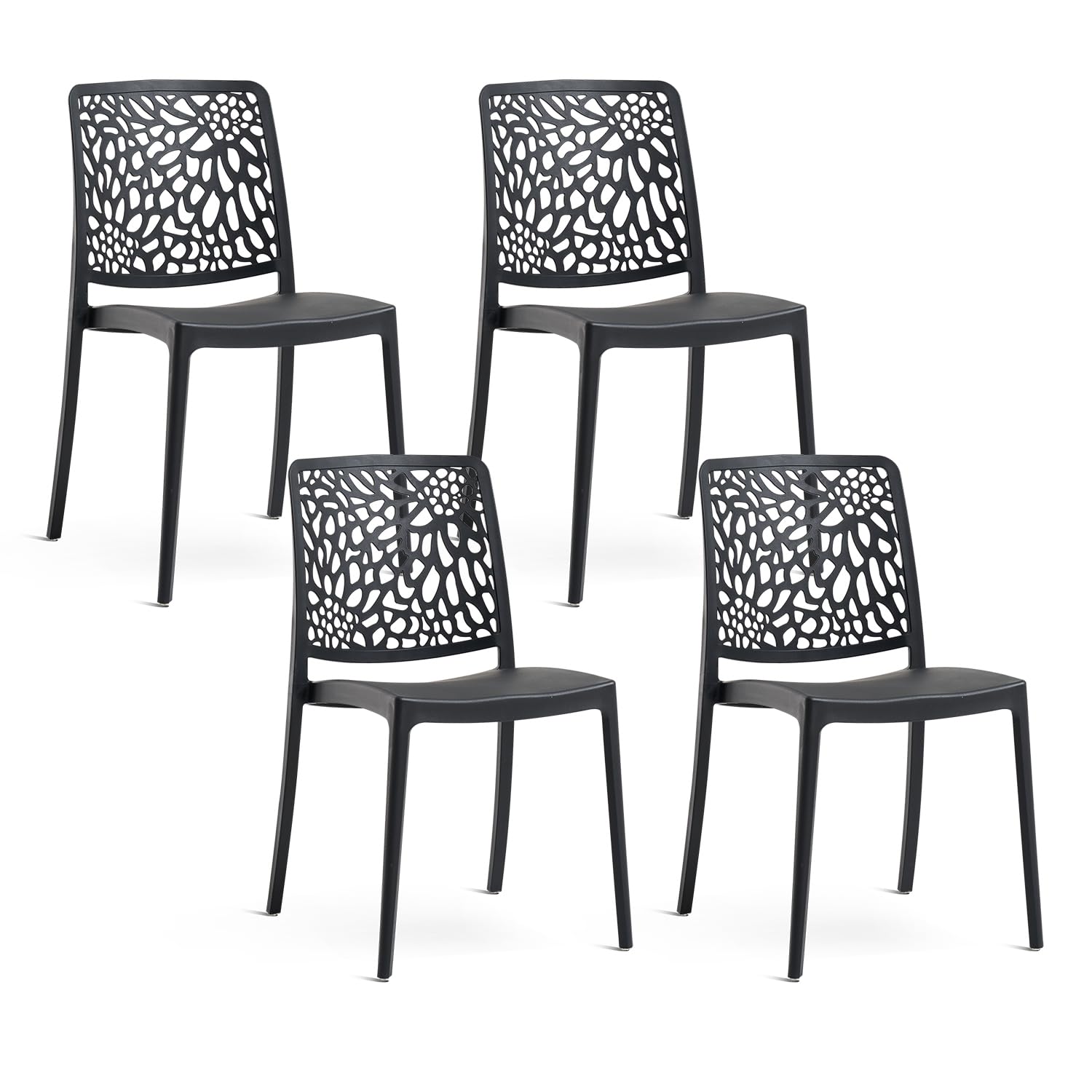 SIEDITI FUORI E DENTRO Sillas de Jardin en polypropylène Avec Fibre de verre, Sillas empilables pour extérieur ou intérieur, Design Moderne et Naturel - Sole (4 Sillas, Negro Antracita)