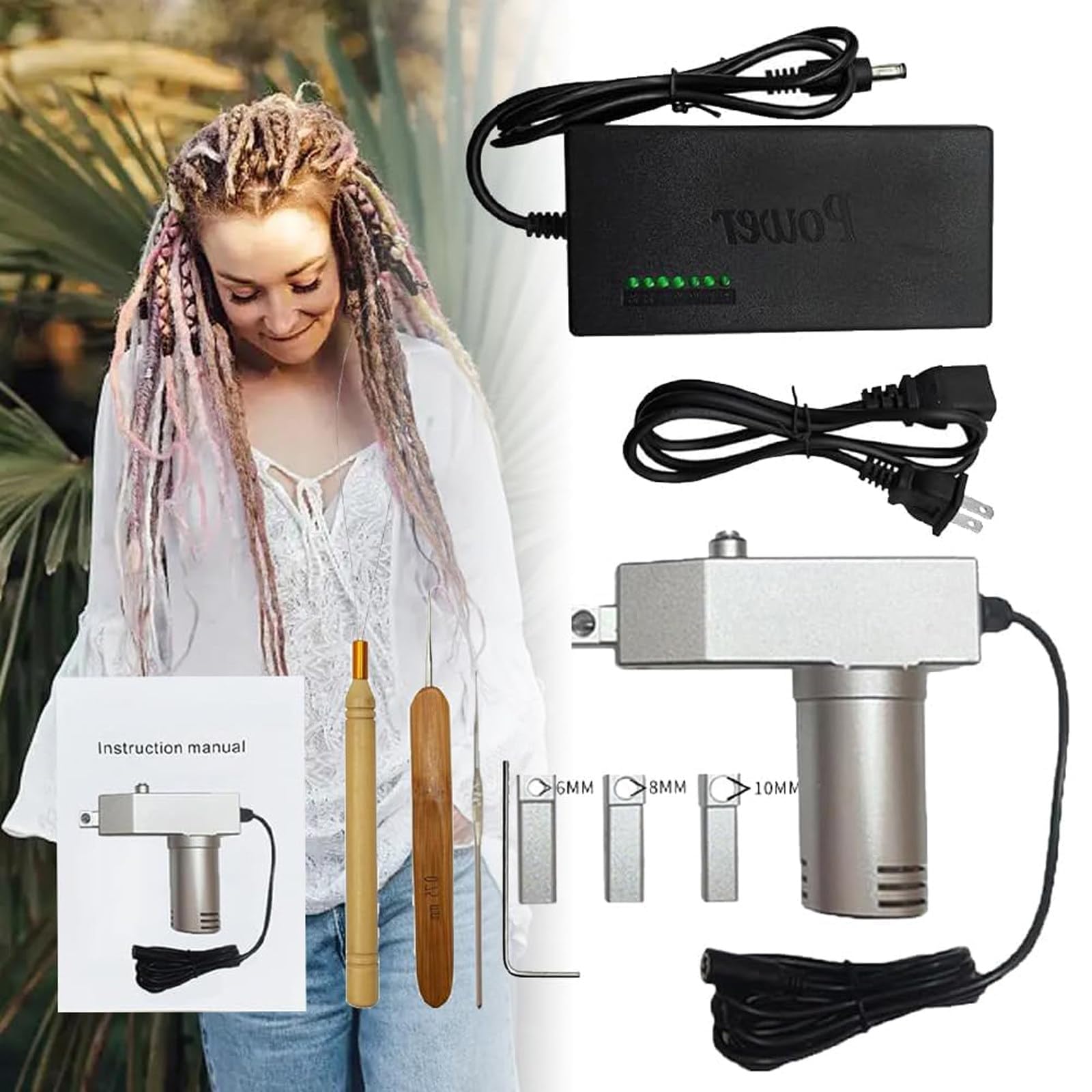 Mnbvh Dreadlock Machine For Locs Electric, Instant Loc Machine For Handheld Portable Dreadlock Maker, Dreadlock Machine For Locs Can Faster And Easier Diy Dreadlocks With 3 Tube Heads