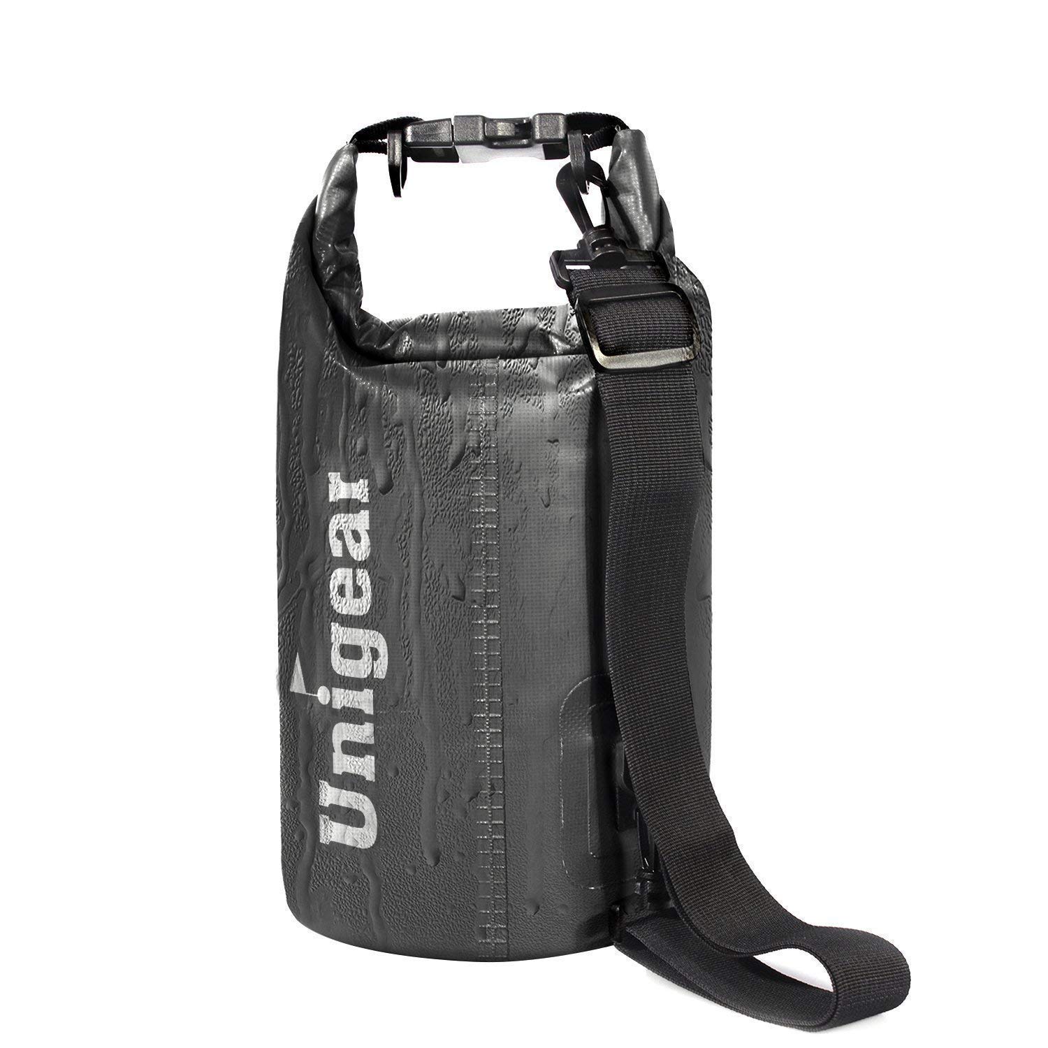 Unigear Wodoszczelna torba 2 l ~ 40 l, wodoszczelna torba + pokrowiec ochronny na telefon komórkowy, kemping, plażę, czarna, 40 l