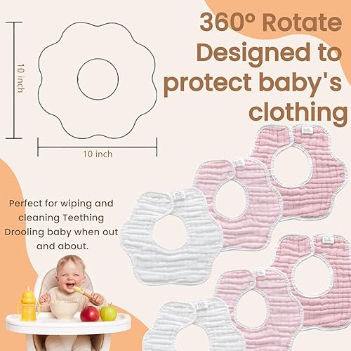 Miniatura 3 de MUKIN Toalla babeante para bebé, baberos a presión, baberos de muselina, paquete de 6, ajustable, algodón suave
