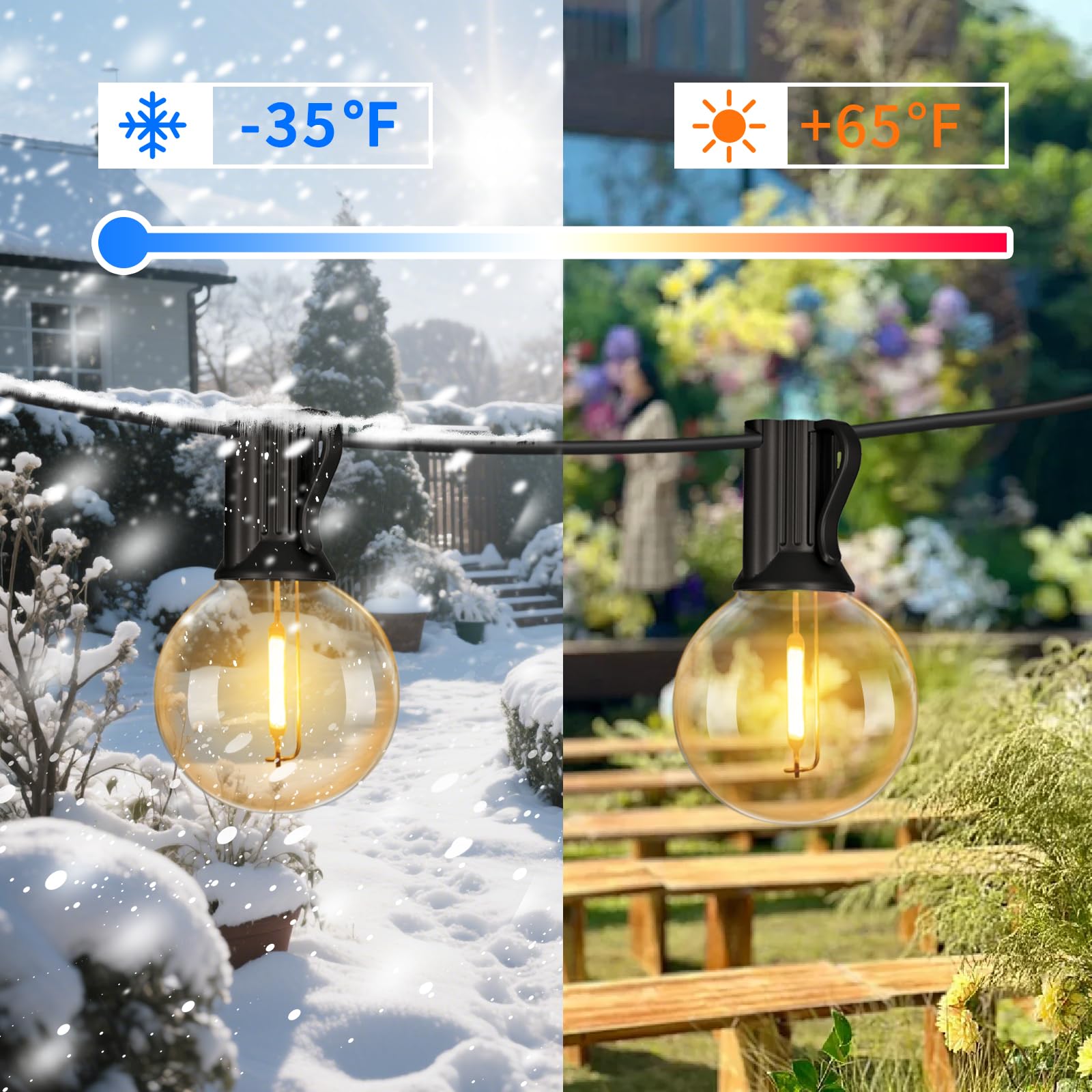 30M Dimmerabile Catena luminosa per esterni - IP45 impermeabile con 50+2 lampadine G40 (bianco caldo), illuminazione da giardino per terrazza, matrimoni, feste e balconi (Telecomando-30M)