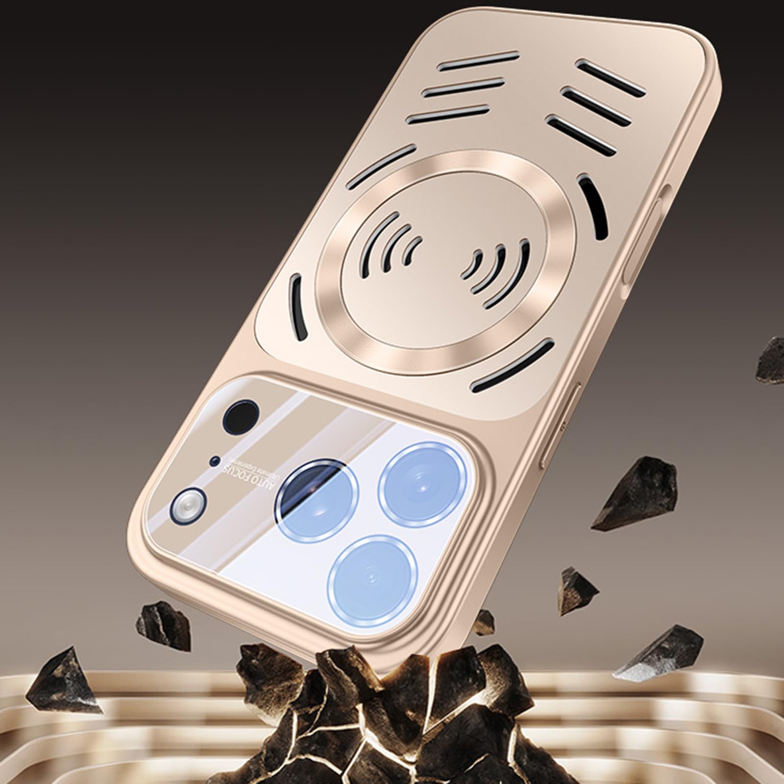 Cover Magnetica per iPhone 17 PRO Max/17 Pro/17, Dissipazione del Calore Sottile Antiurto Custodia Protezione Completa della Fotocamera,d'oro,17 PRO Max