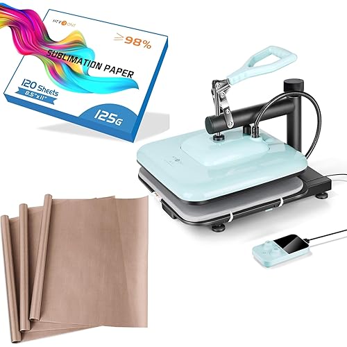 HTVRONT Heat Press Machine for T Shirts + HTVRONT 120 Sheets Sublimation Paper + 3 Pack PTFE Teflon Sheet