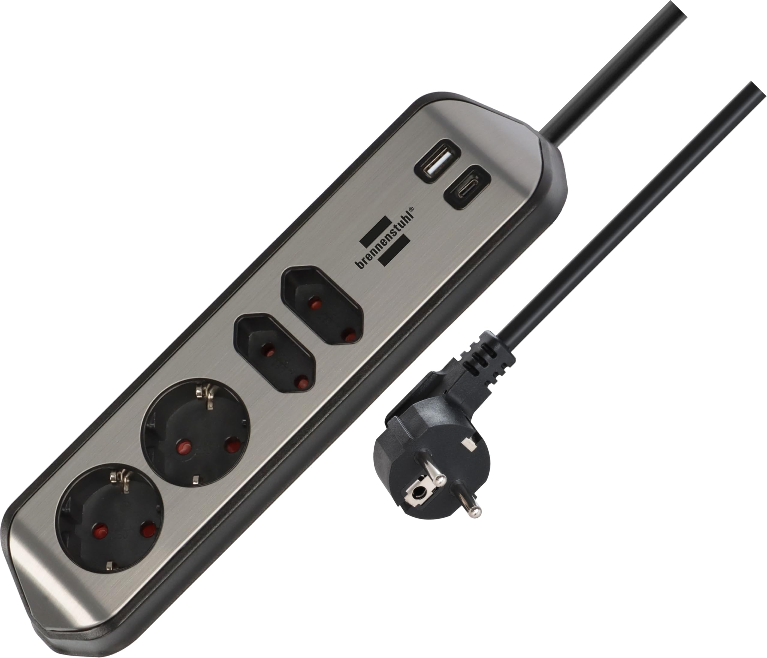 Brennenstuhl Estilo - Presa angolare a 4 prese con USB A e USB C PD da 30 W (presa da tavolo per cucina e ufficio)