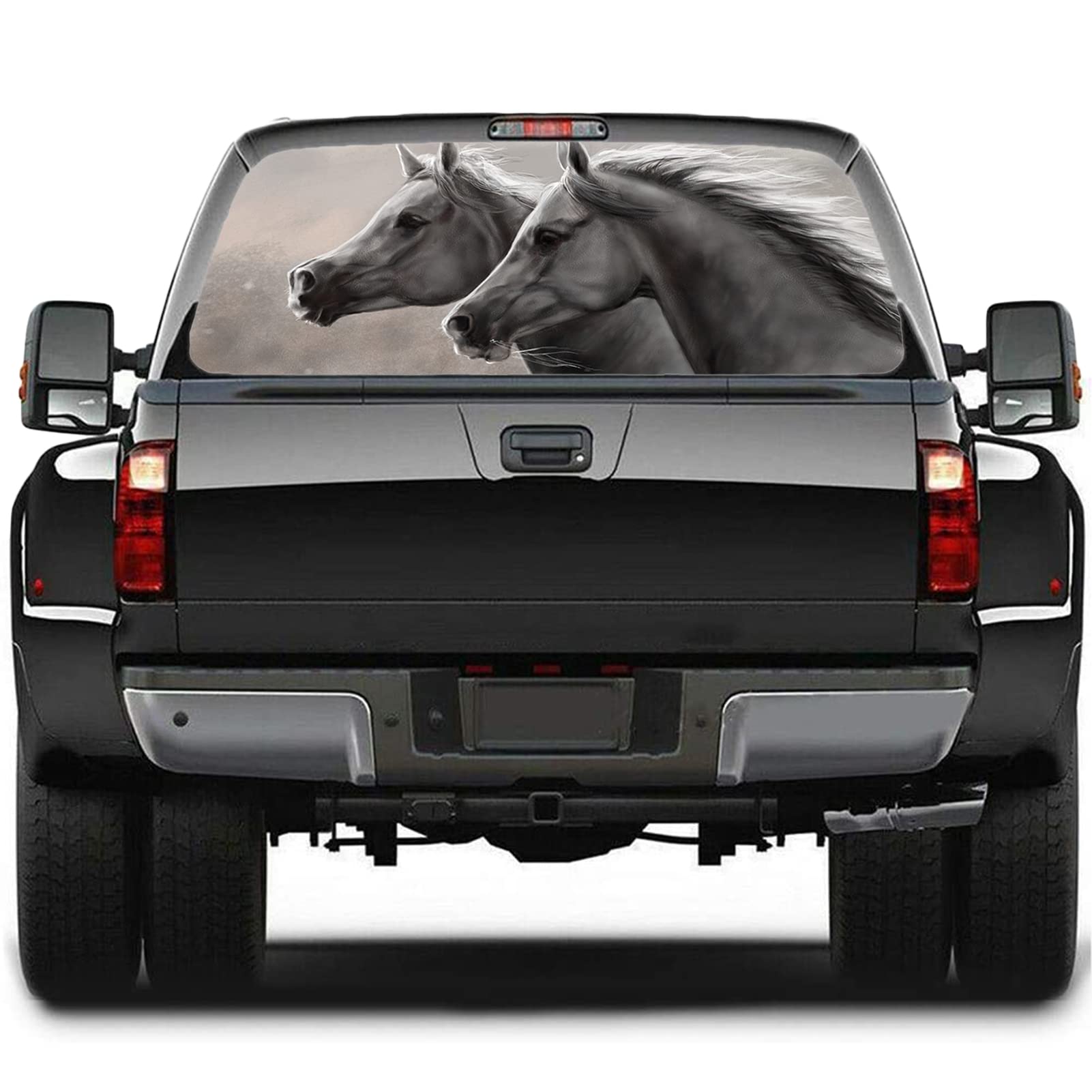 Adesivo per finestrino posteriore dell'auto, adesivo per finestrino posteriore con cavalli di destriero, perforato, per auto, SUV, camion, graffi, auto, 147,3 x 45,7 cm