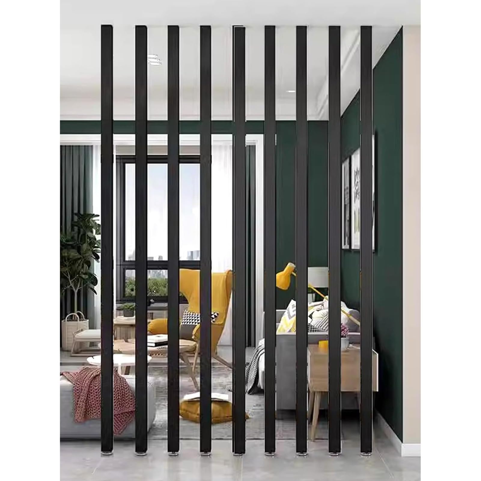 GLETSF 10 Pack Adjustable Wooden Room Divider - Floor To Ceiling Slats, 80-230 Cm Tall Partition Screen, No Drill Fitting For Home, Office, Entryway Separation & Decor-One Color-H-110cm/3.6ft