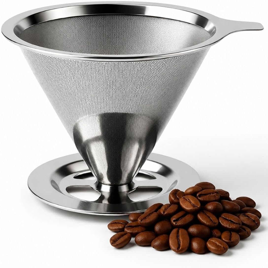 Coador de Café Inox 103 Premium Reutilizável – Filtro Permanente em Aço Inoxidável Sem Papel, Café Mais Puro e Saboroso, Econômico, Ecológico, Super Durável e Fácil de Limpar
