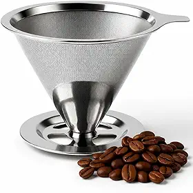 Coador de Café Inox 103 Premium Reutilizável – Filtro Permanente em Aço Inoxidável Sem Papel, Café Mais Puro e Saboroso, Econômico, Ecológico, Super Durável e Fácil de Limpar