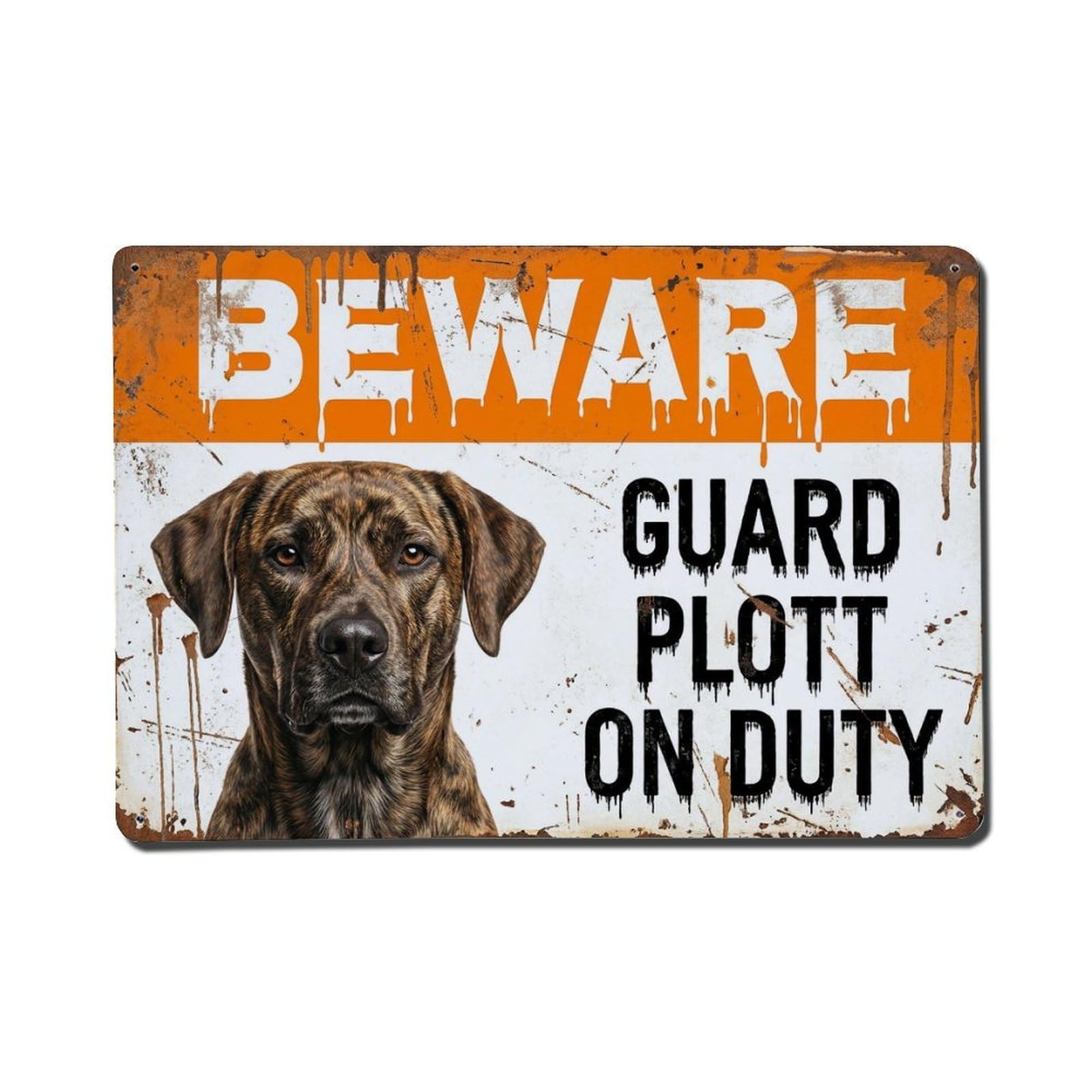 Vintage Funny Plott Hound Guard Beware of Dog Stoop Metal Tin Sign