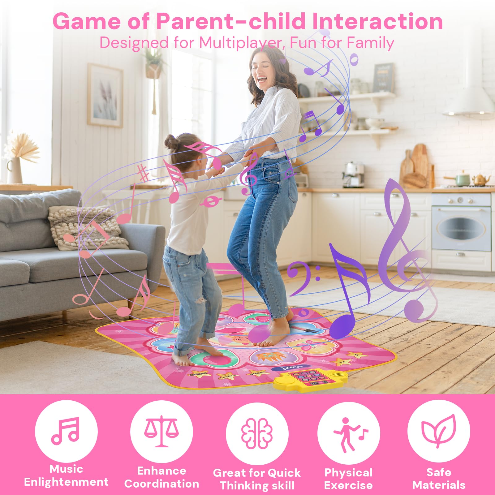 iFunLong Dance Mat Toys for Girls Music Play Mat with LED Lights, 3 Challenge Levels and Adjustable Volume - Image 3