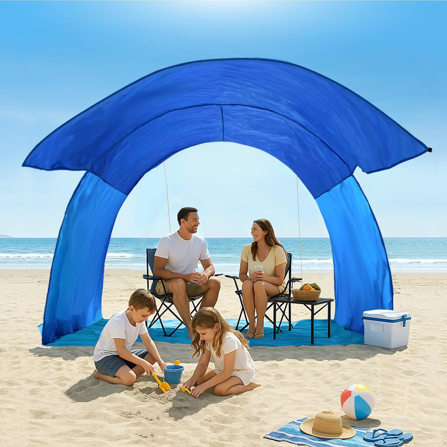OUTELY Beach Shade, The Classic Wind-Supported Beach Canopy with UPF 50+ Protection, 7.5ft Tall, Portable & Easy Setup Beach Sun Shelter for 3-6 People : Sports & Outdoors